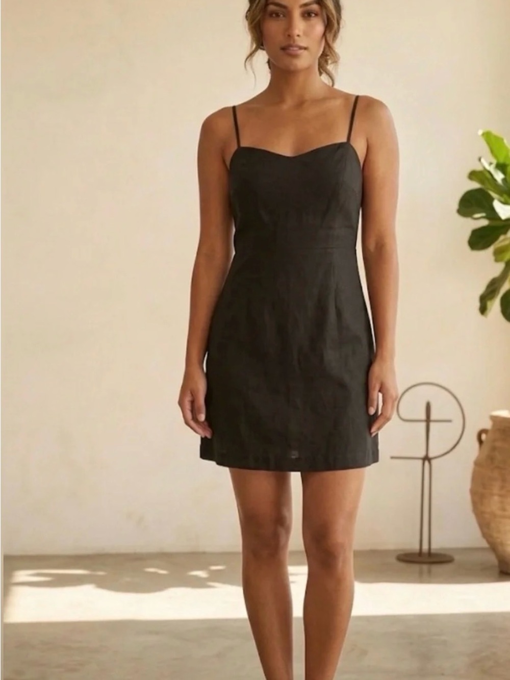Dynamite Black Spaghetti-Strap Mini linen Dress